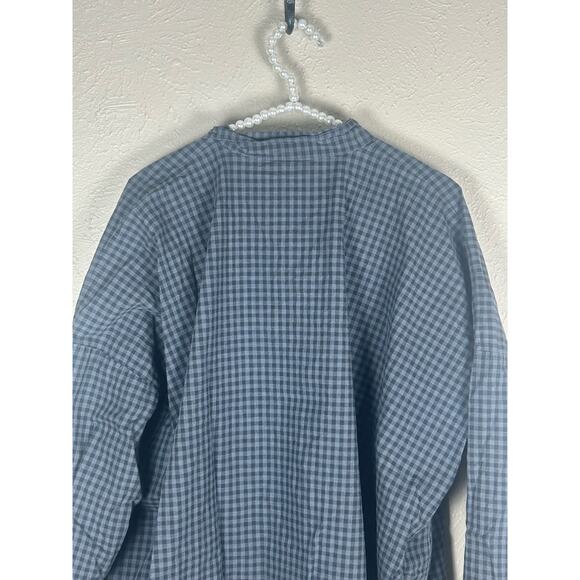 Eskandar Size 0 Top Button Down Oversized Lagenlook Gray Gingham Cotton Shirt - Picture 10 of 12
